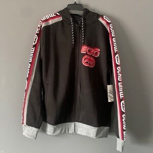 Ecko Unlimited Black Red Zip Hoodie Retro Baggy Streetwear 90s Y2K Hip-Hop